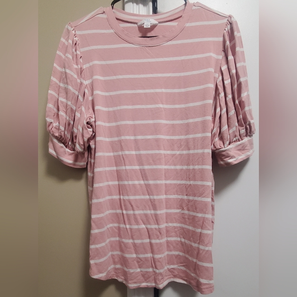 Time and Tru Pink & White Top Womens Large #0051